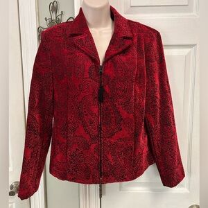 Elegant Red Paisley Women's Jacket Blazer Petite Chenille Christmas Holiday